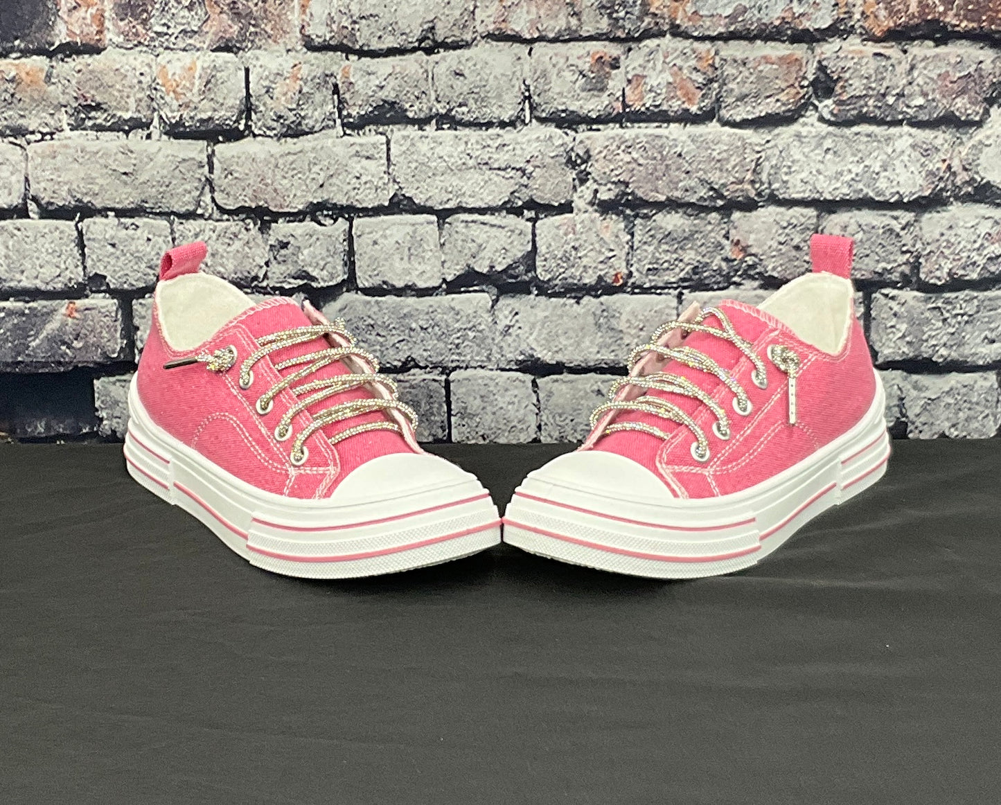 Ladies Pink Sparkle Lace Sneakers