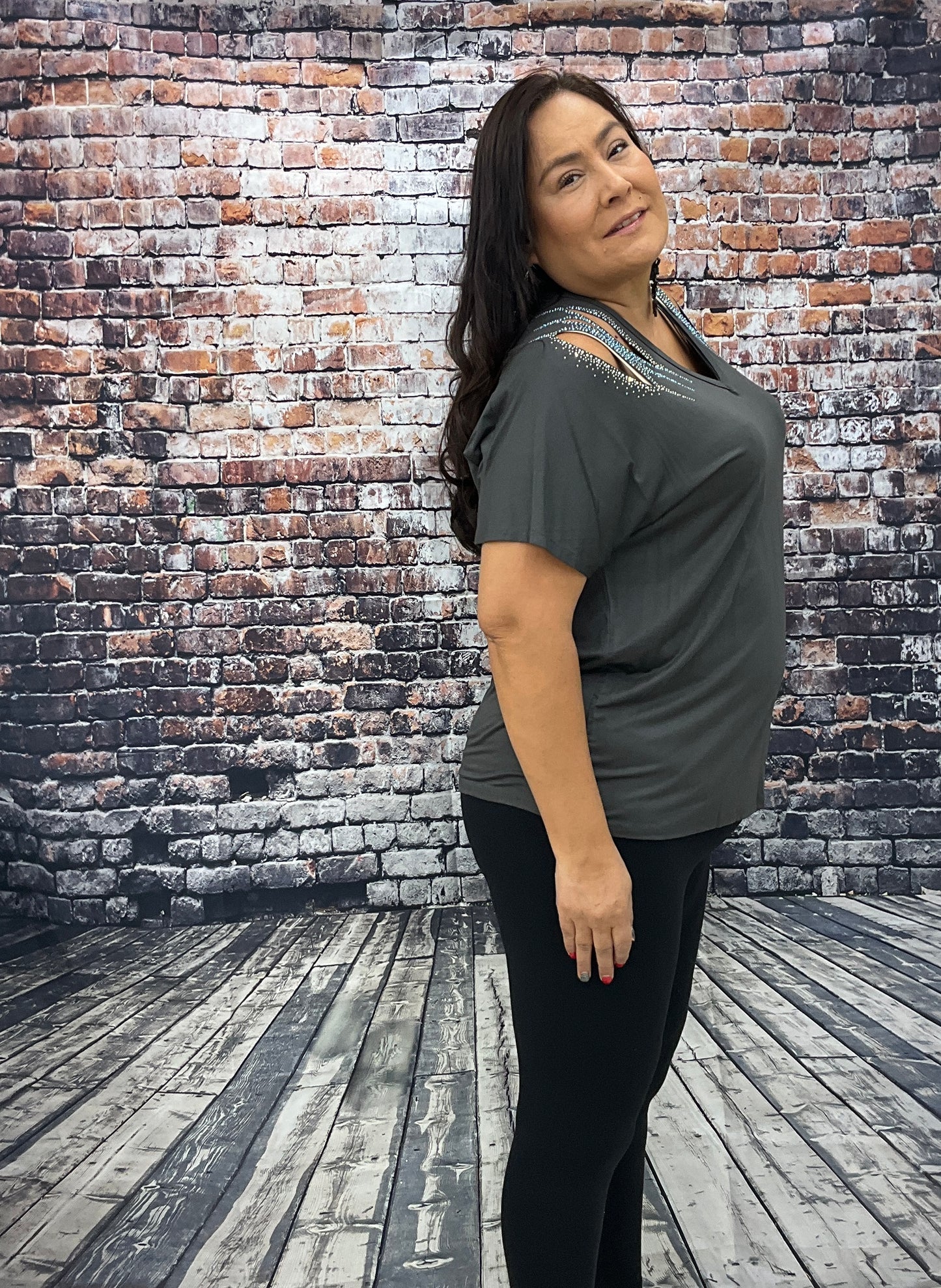 Ladies V-Neck Top w/ Laser cuts