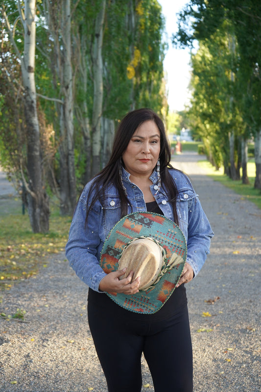 Denim Rhinestone Mid-Length Jacket