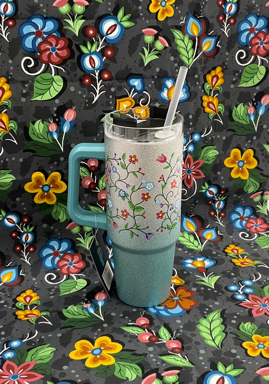 30oz Stainless Steel Floral Glitter Mug