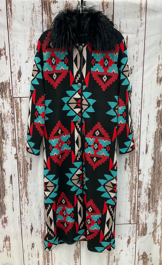 Ladies Turquoise And Red Aztec Coat