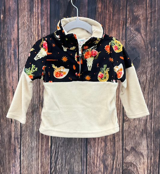 Black Floral Skull Fleece Zip Up Sweatshirt