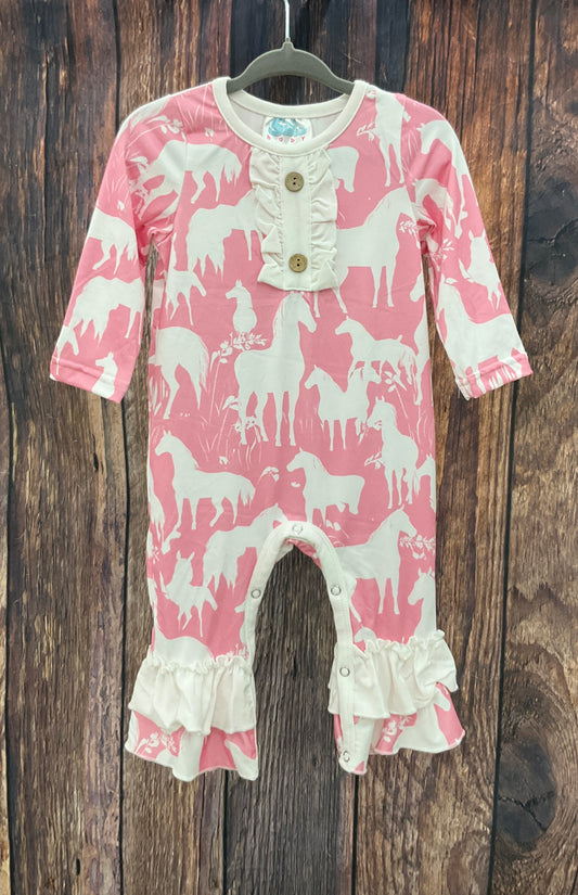 Grazing Horse Long Sleeve Baby Romper (0m-2T)