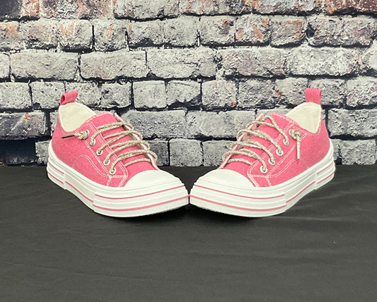 Ladies Pink Sparkle Lace Sneakers