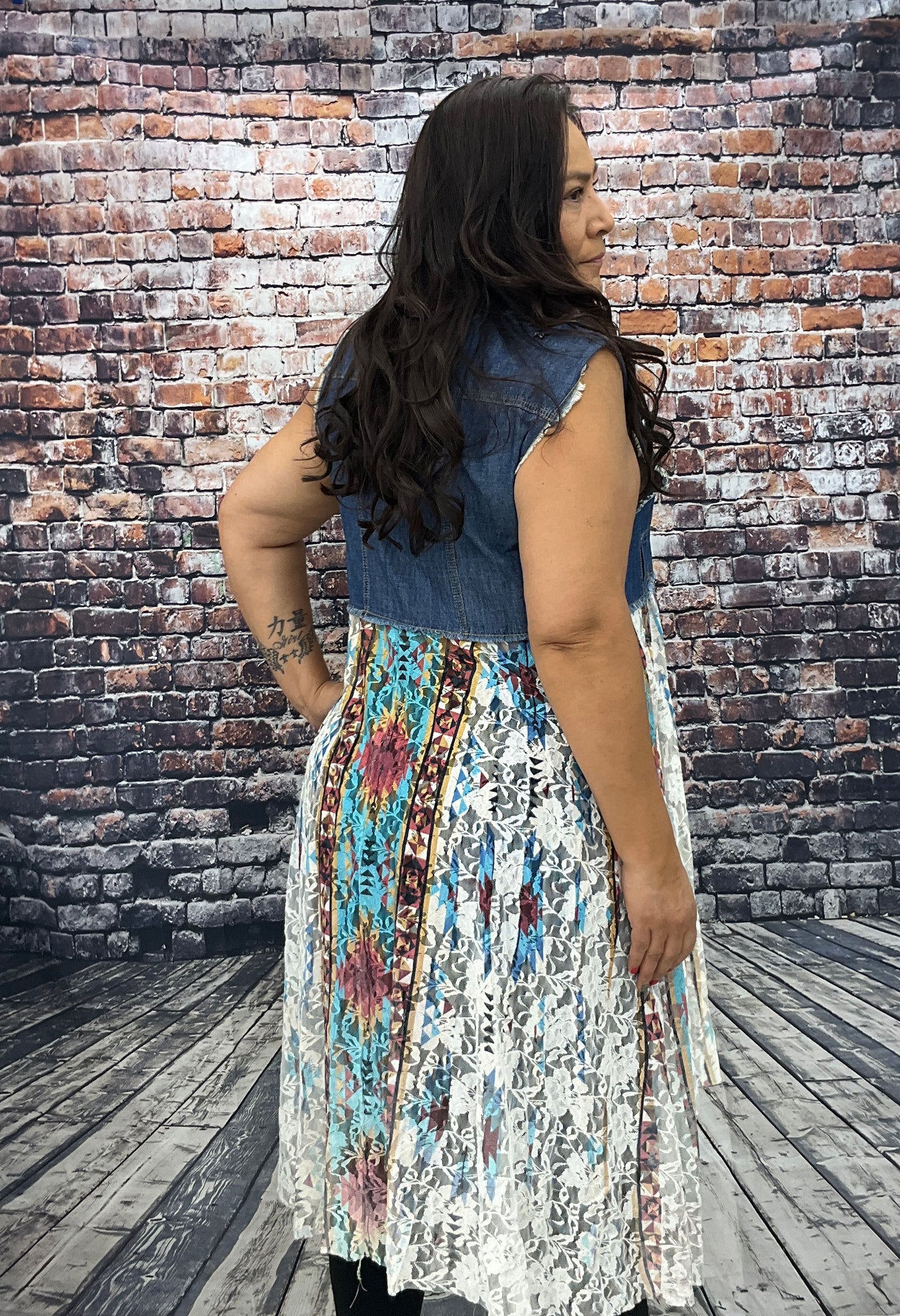 Ladies Denim Vest W/ Lace Layer