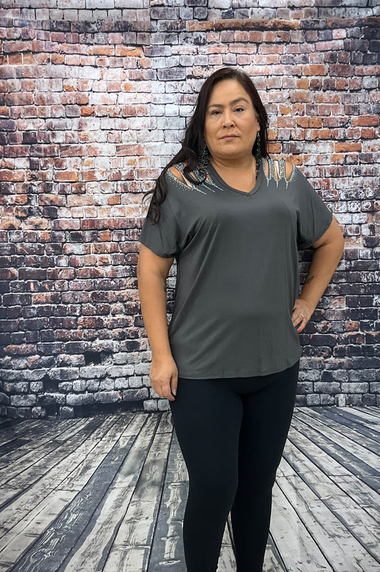 Ladies V-Neck Top w/ Laser cuts