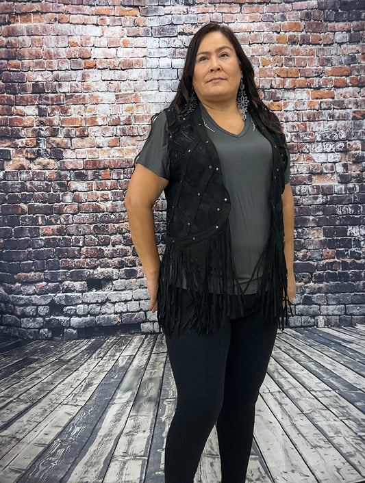 Sleeveless Open Vest W/ Fringes