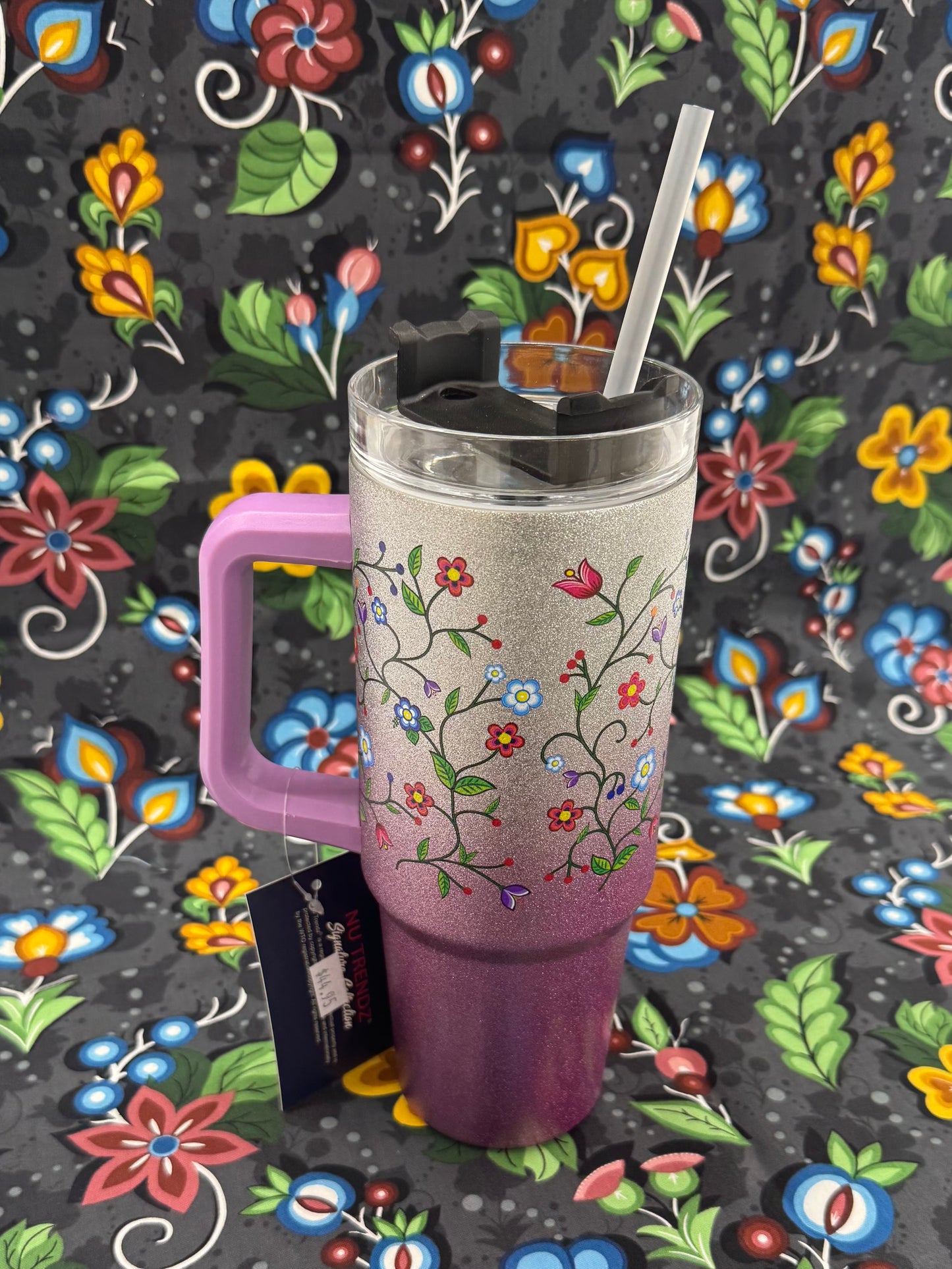 30oz Stainless Steel Floral Glitter Mug