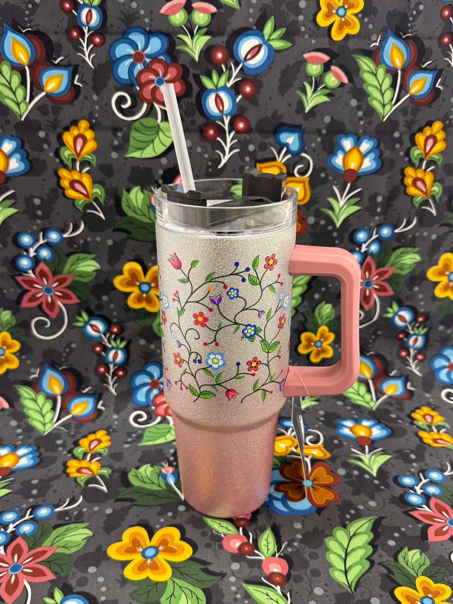 30oz Stainless Steel Floral Glitter Mug